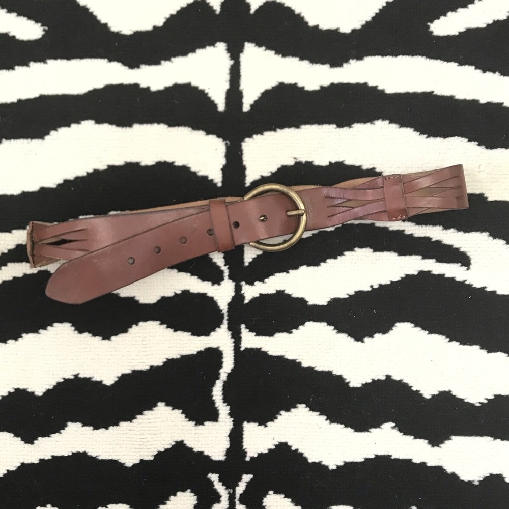 Vintage Leather & Brass Wide Braided Belt - Picture 2 of 7